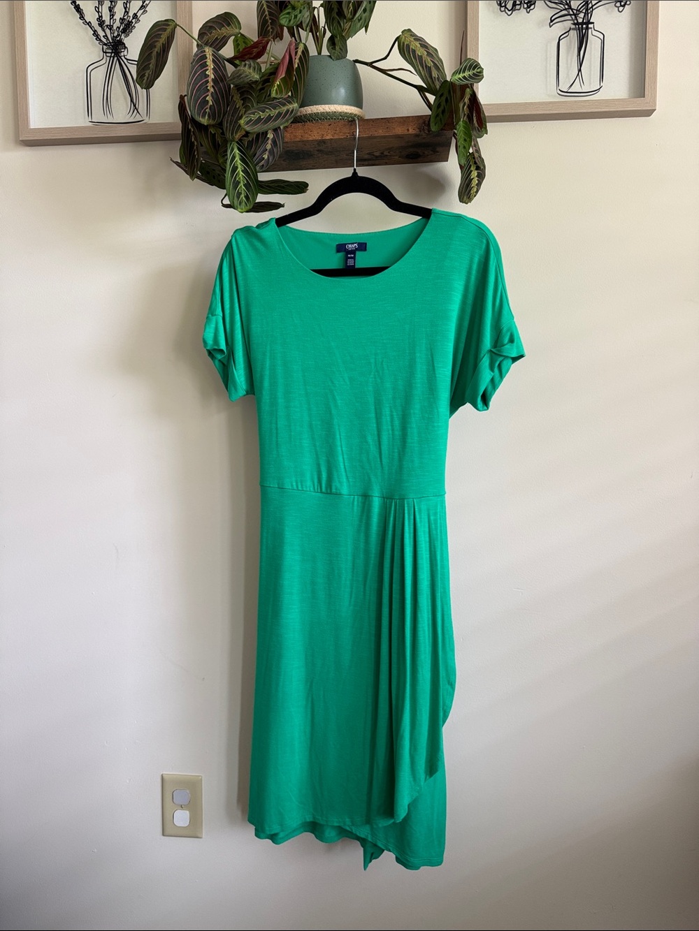 Chaps Green Short-Sleeve Midi Dress